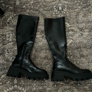 Black knee high boots, combat boots
